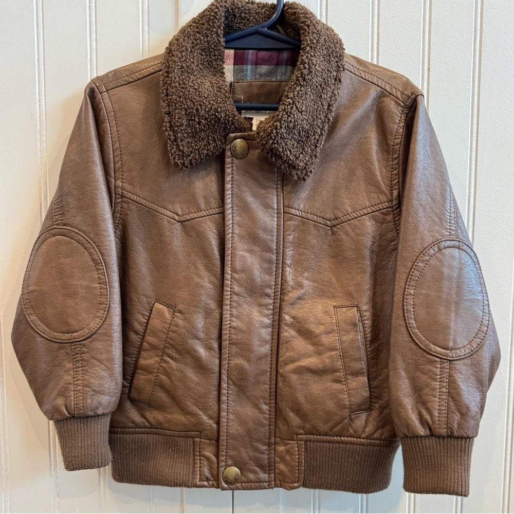 Brown Kids Jacket with Faux Fur Collar